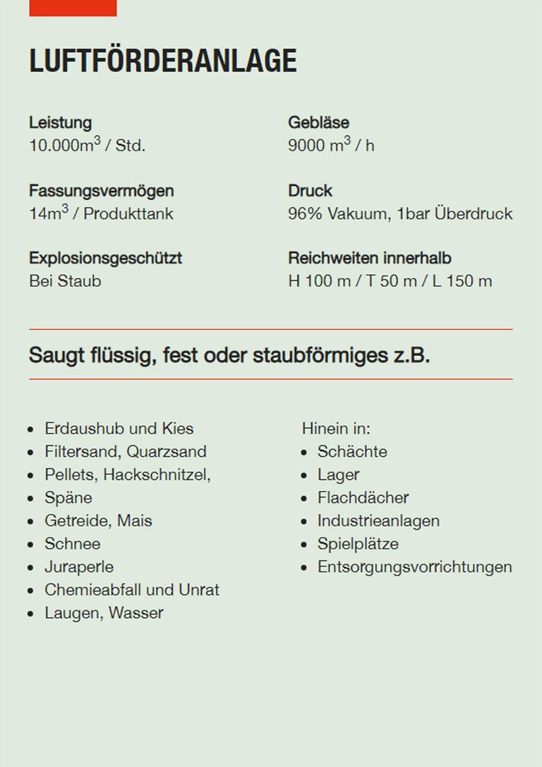 Saugbagger Worms - Technische Daten LFA
