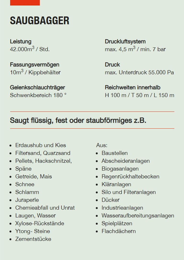 Saugbagger Worms -  Technische Daten Saugbaggger
